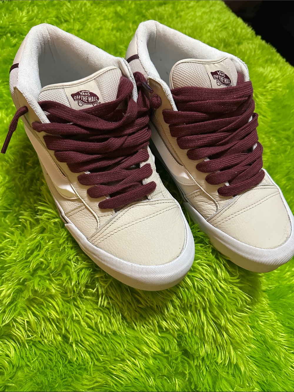 Vans Cream New School (leather)High-Top Sneakers with Burgundy Laces size 12